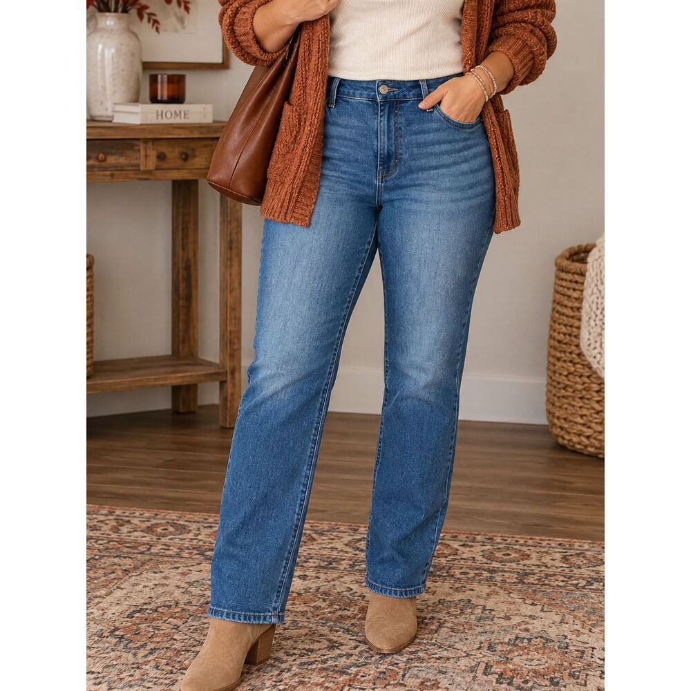 Old Navy WOW Straight High Rise Jeans Women's Size 12 Short Medium Wash Stretch